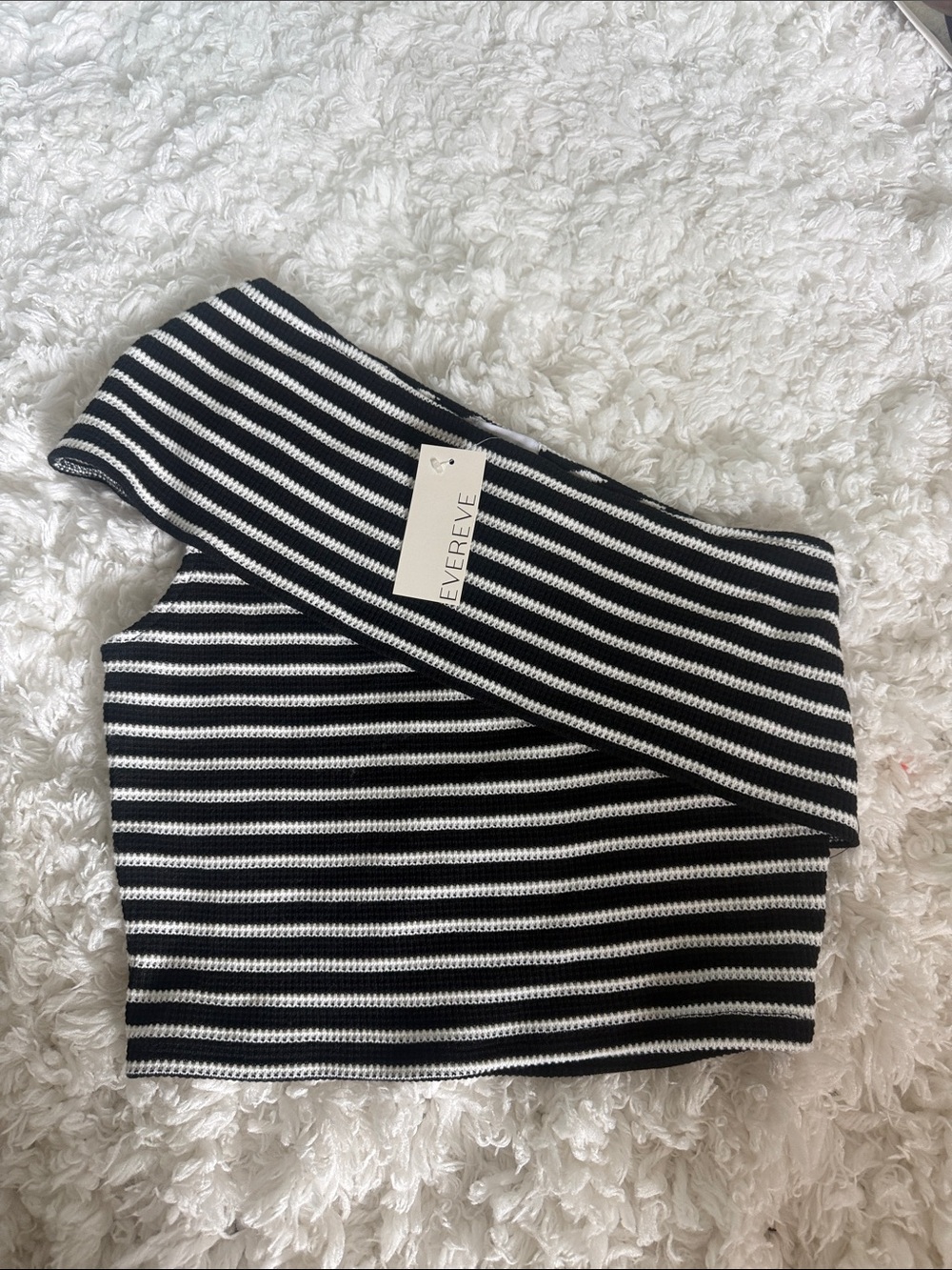 Evereve Black & White Off-Shoulder Striped Crop Top